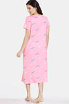 Zivame Autumn Leaves Knit Cotton Mid Calf Length Nightdress -Pink Ice — thumbnail 3